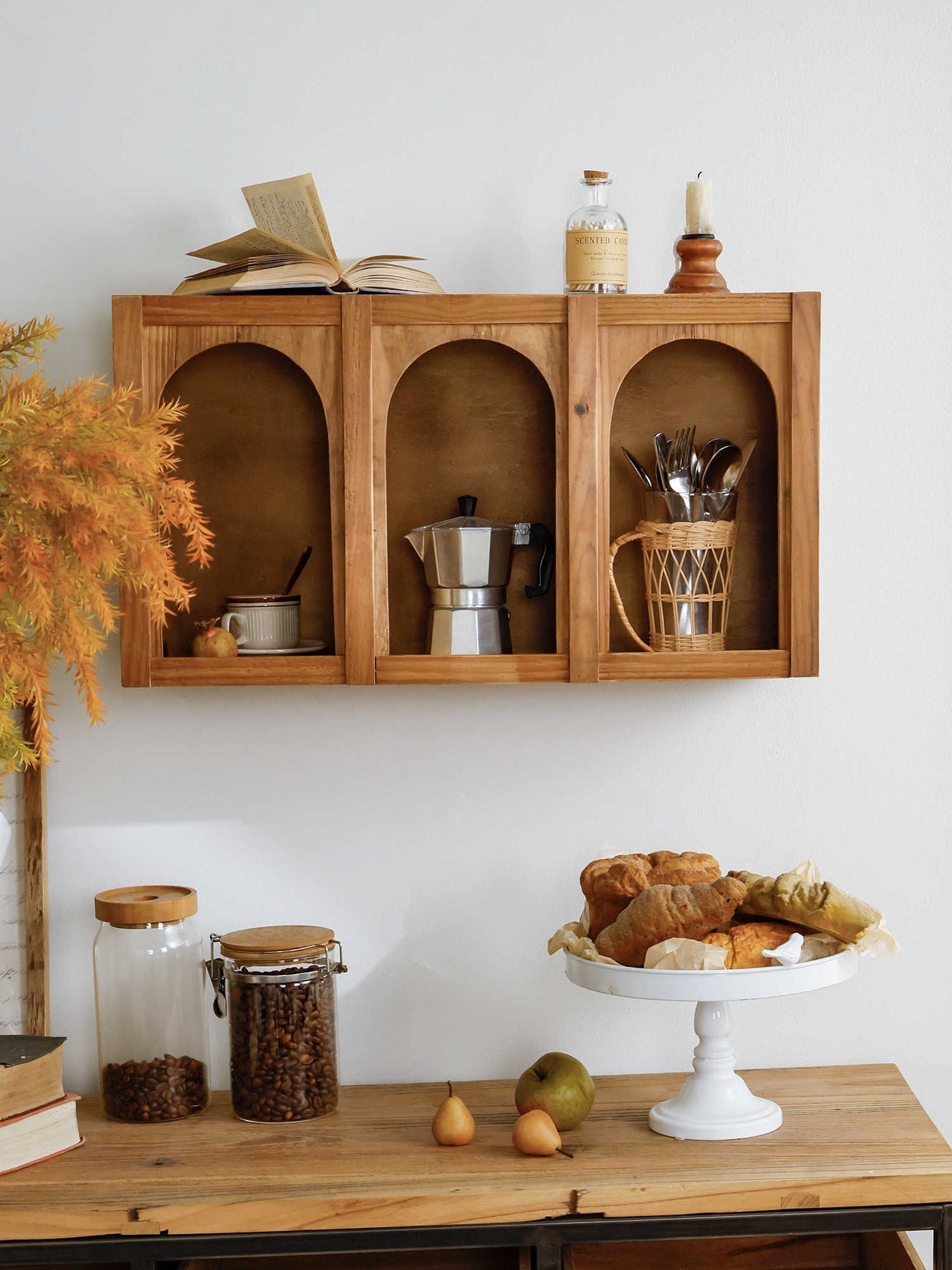 Rustic 3-Cube Wooden Wall Shelf, Vintage Natural Wood Display Rack, Multi-Compartment Storage Organizer, Kitchen Cup Holder, Living Room Entryway Hanging Cabinet