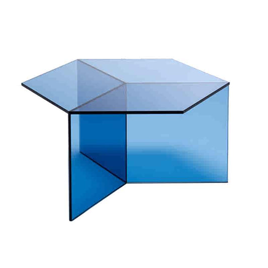 Modern Hexagon Blue Acrylic Side Table, Minimalist Designer Geometric Accent Table
