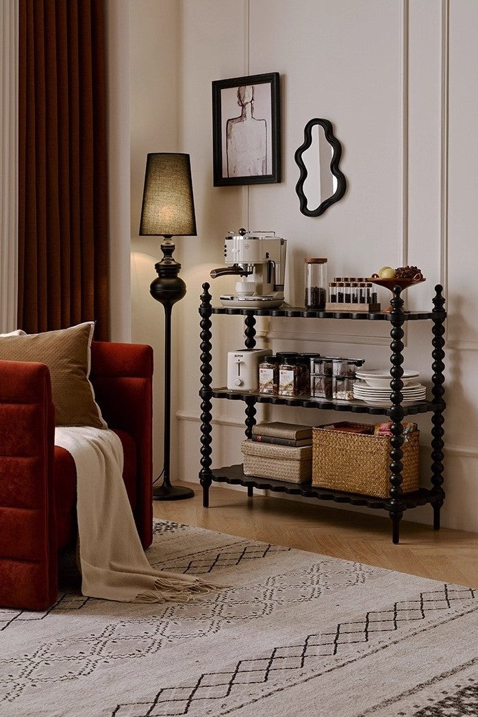 Vintage Cookie Solid Wood 3-Tier Side Shelf, Siam Black Large Edition – Scallop Edge Bookcase for Living Room/Entryway