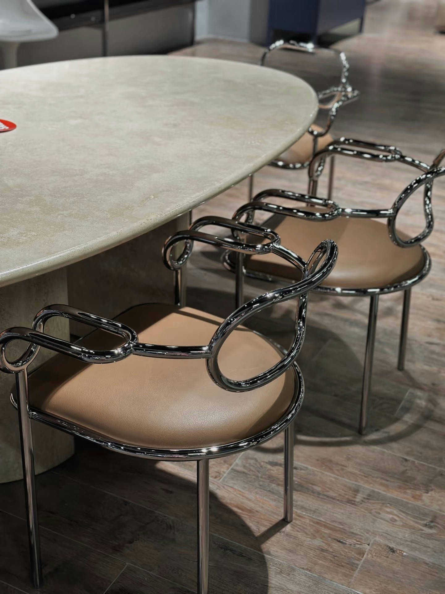 Italian Minimalist Dining Chair, Luxury Stainless Steel Frame with Genuine Leather Upholstery, Modern Art-Inspired Accent Chair with Curved Backrest