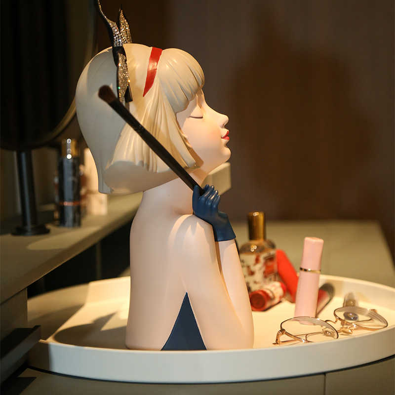 Luxury Girl Figurine Cosmetic Organizer with Tray, Modern Vanity Storage Display for Makeup, Perfume & Accessories, Bedroom Dresser Decor