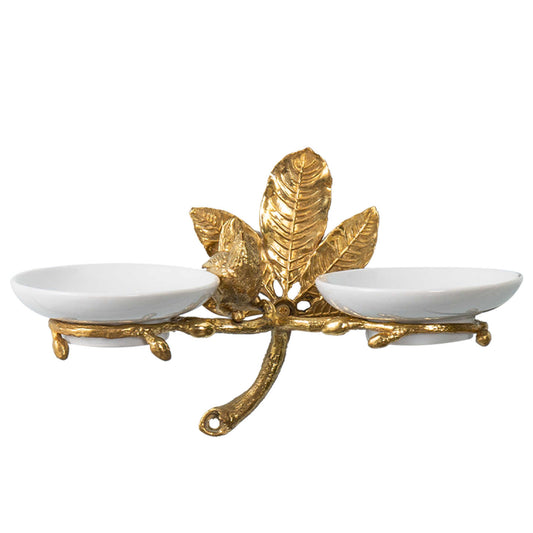 Butterfly Tao Vintage Brass Double Soap Dish, Bird Leaf Bathroom Organizer