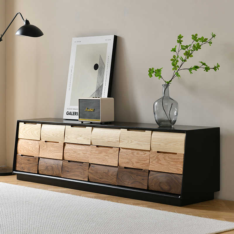 Tall Modern Black Walnut TV Stand, Multi-Drawer Storage Cabinet for Small Spaces, North American Minimalist Media Console