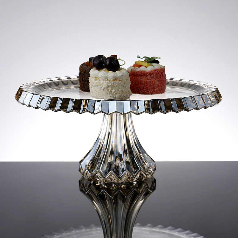 Premium Crystal Glass Pedestal Cake Stand, Large Ribbed Edge Serving Platter for Hotels & Restaurants, Heavy Duty Display Tray with Faceted Base