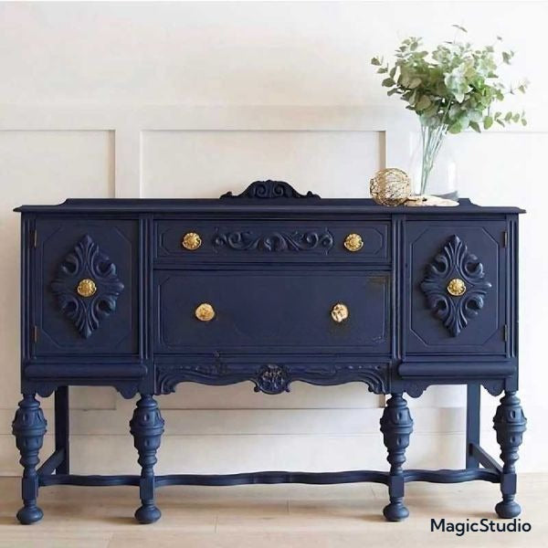 Vintage Carved Blue Entryway Cabinet –  European Luxury Living Room Sideboard, Ornate Storage Buffet
