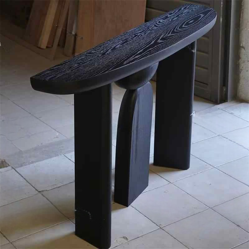 Narrow Black Ash Wood Console Table, Modern Creative Minimalist Entryway Table, Sculptural Hallway Display Desk for Small Spaces