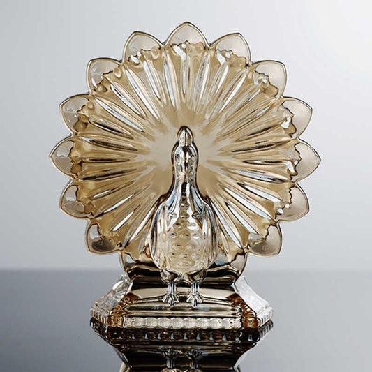 Crystal Glass Peacock Napkin Holder, Luxury Amber Tissue Rack with Fan Tail Design, Elegant Dining Table Centerpiece & Housewarming Gift