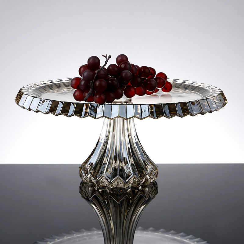 Premium Crystal Glass Pedestal Cake Stand, Large Ribbed Edge Serving Platter for Hotels & Restaurants, Heavy Duty Display Tray with Faceted Base