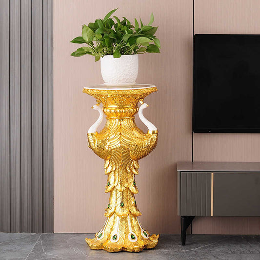 Luxury Golden Peacock Plant Stand – Ornate Indoor Pedestal Display, High-End Art Decor Floral Pot Holder