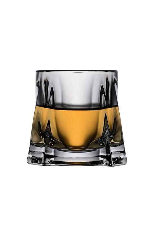 Modern Crystal Designer Whiskey Glasses 225ml – Unique Thick Base Tumblers, Artistic Lowball Glass Set of 2, Lead-Free Barware with Coasters & Cleaning Brush