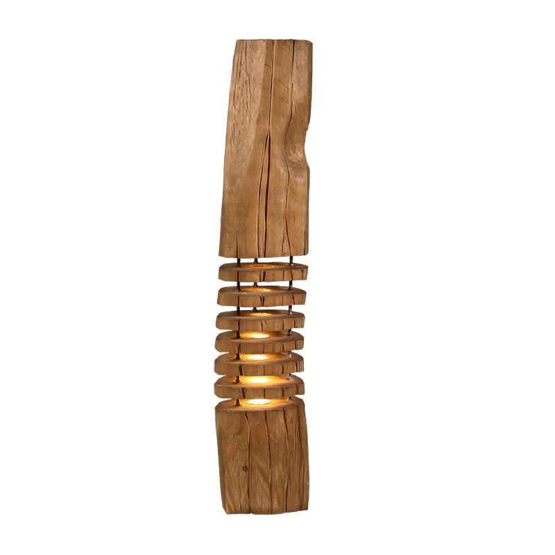 Modern Solid Wood Carved Floor Lamp, Artistic Designer LED Standing Light for Restaurant, Hotel, or Living Room Décor