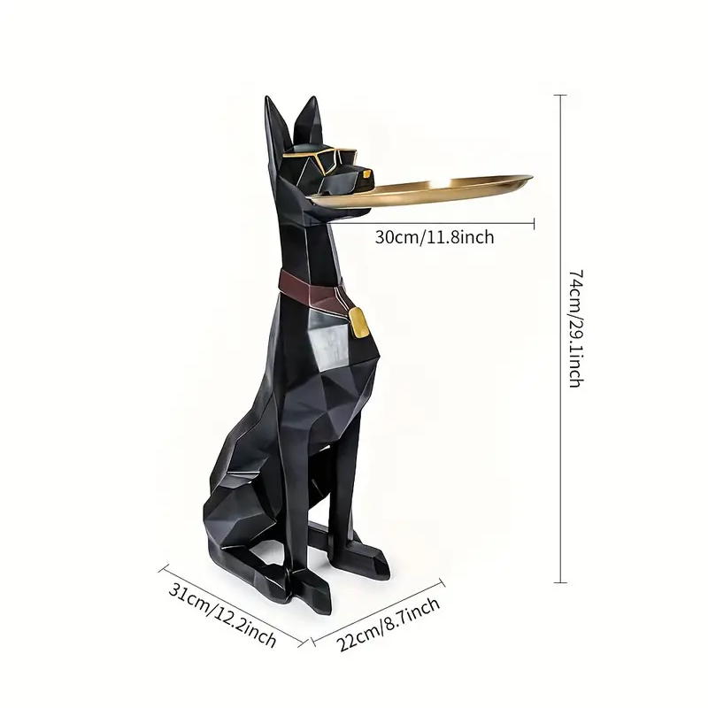 Large Geometric Doberman Side Table with Storage Tray, Polygonal Dog Sculpture for Entryway & TV Console