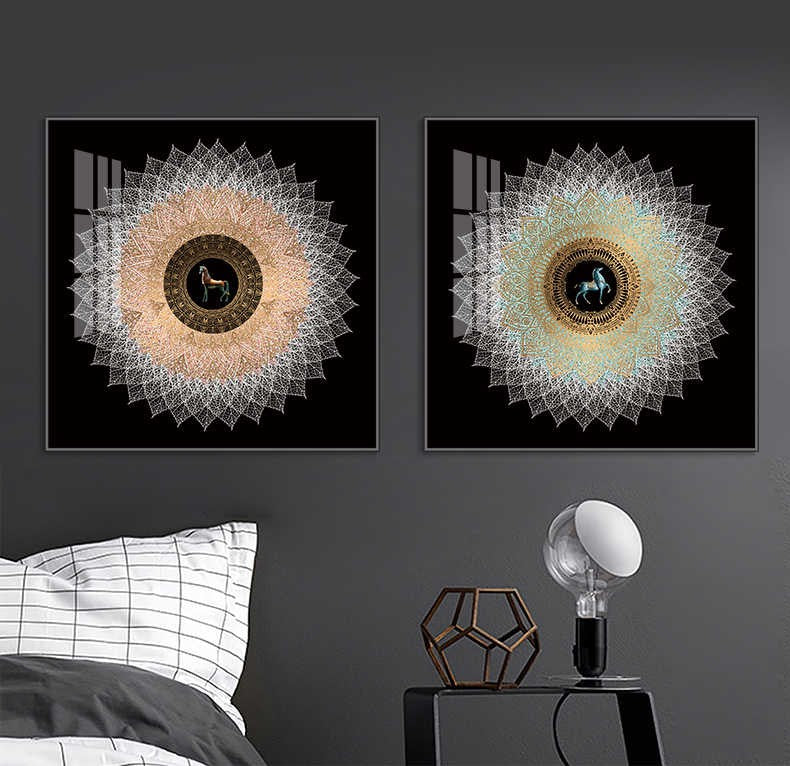 Modern Bodhi Leaf Crystal Ceramic Wall Art Set – Black Aluminum Frame Living Room, Bedroom, Corridor, Sofa Backdrop, Entrance Decorative Painting, Set of 2