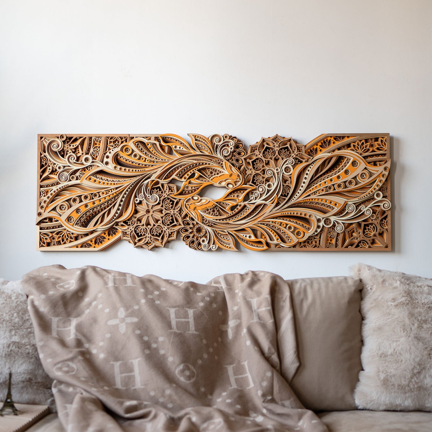 Gold Orange Modern 3D Layered Wall Art – Frameless Luxury Vertical & Horizontal Decorative Panel for Living Room, Entrance, Bedroom, Dining Area