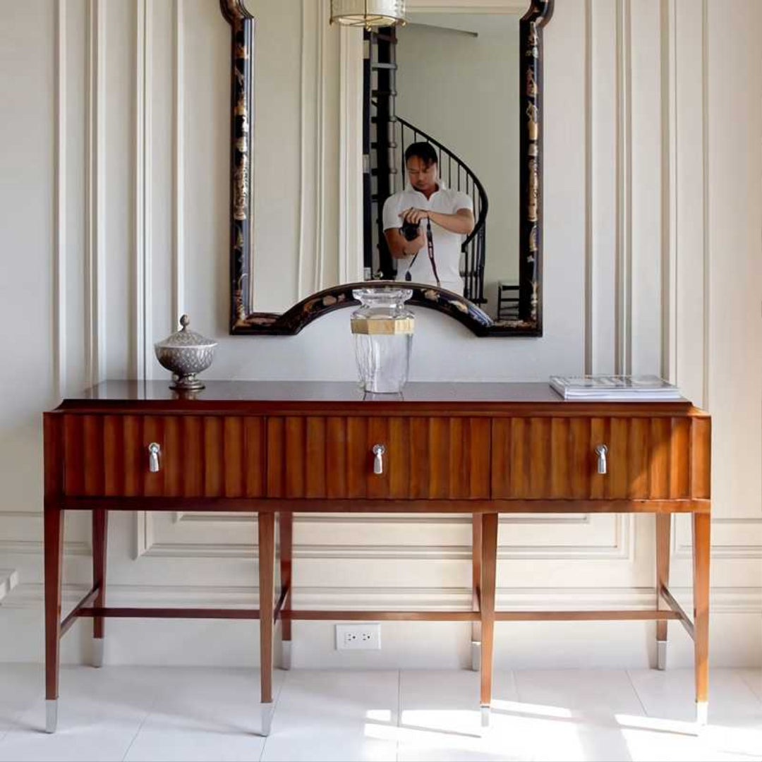 Vintage Walnut Solid Wood Console Table – Light Luxury Entryway Buffet, Mid-Century Hallway Cabinet