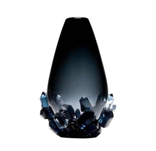 Modern Crystal Glass Vase with Blue Quartz Crystals, Luxury Home Decor for Living Room, Entryway, Table Display