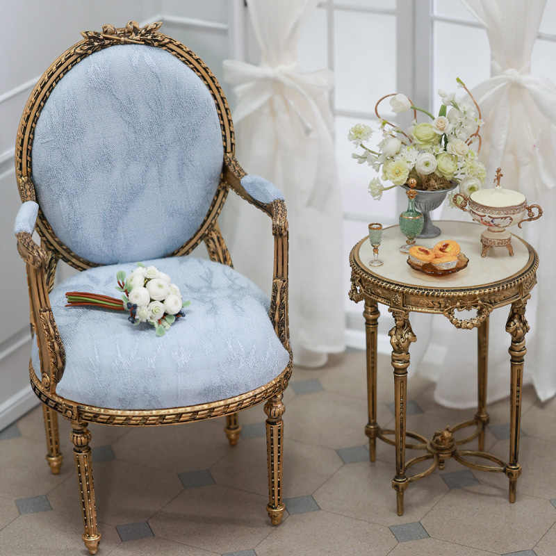 Miniature Augustus Side Table DIY Kit for BJD Dolls, 1:6 Scale Ornate Baroque Style Furniture Assembly Kit with Marble Top