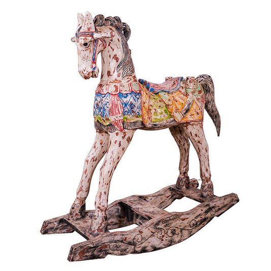 Thai Handcrafted Vintage Wooden Rocking Horse, Large Decorative Children's Room Sculpture with Traditional Paint