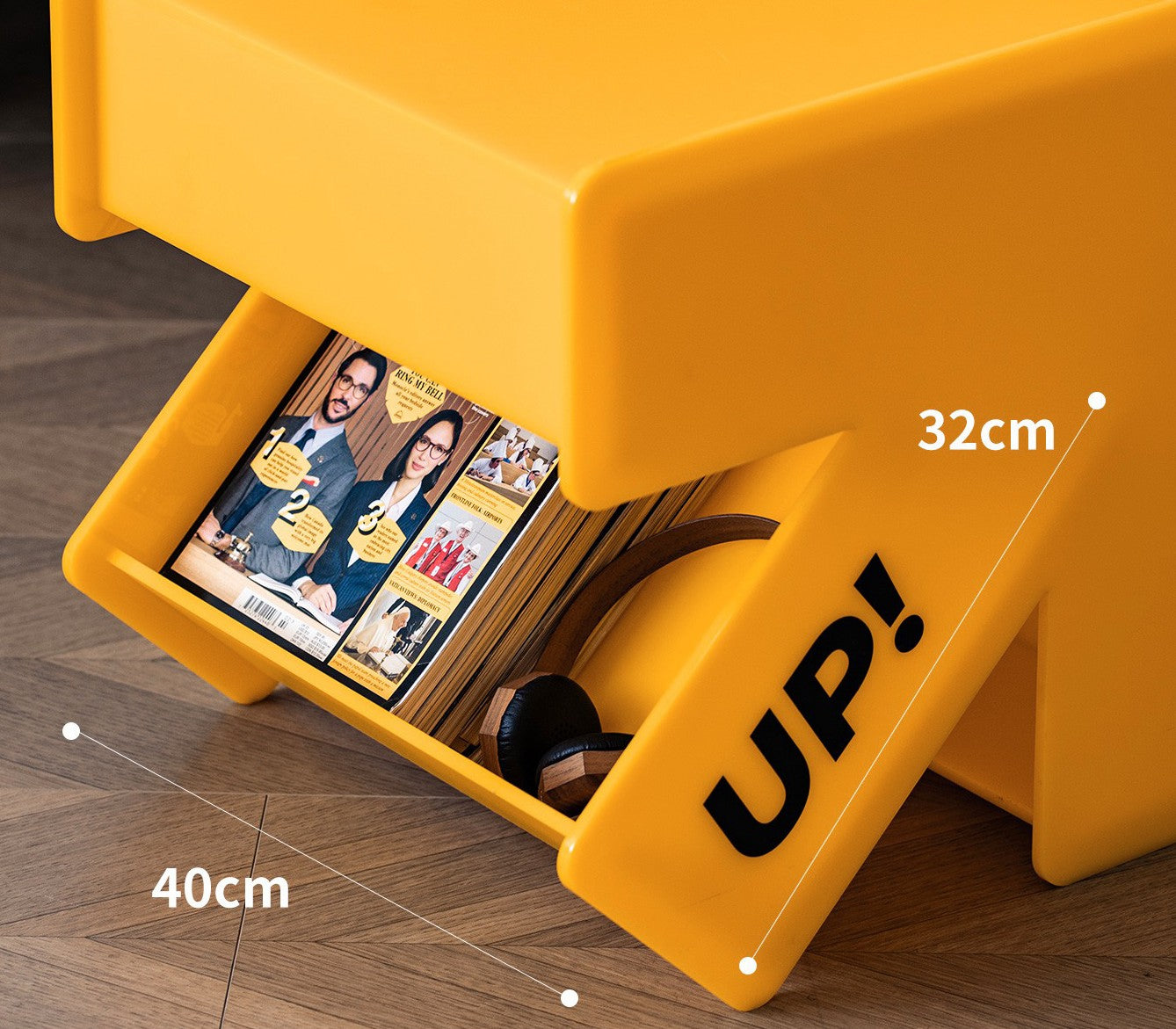 Yellow Arrow Acrylic Bedside Table – Modern Creative Sofa Side End Table, Bedroom Accent Storage Shelf, Double-Layer Multipurpose Nightstand, 8mm Thick Designer Mark Shelf