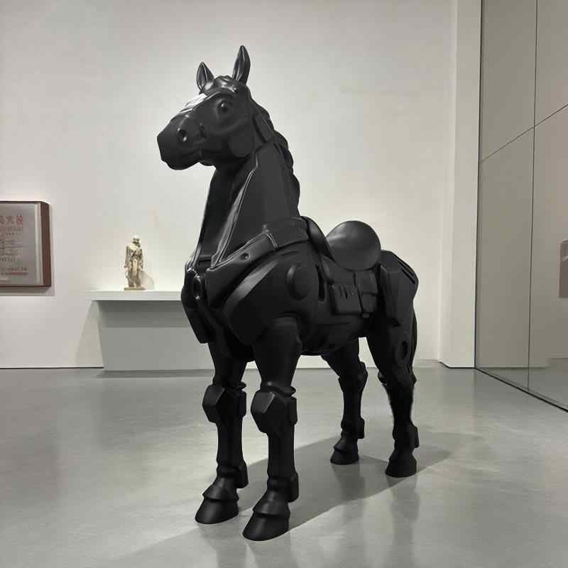 Large Matte Black Fiberglass Horse Sculpture, Modern 6ft Indoor/Outdoor Decor for Hotel, Restaurant, Lobby & Event Display
