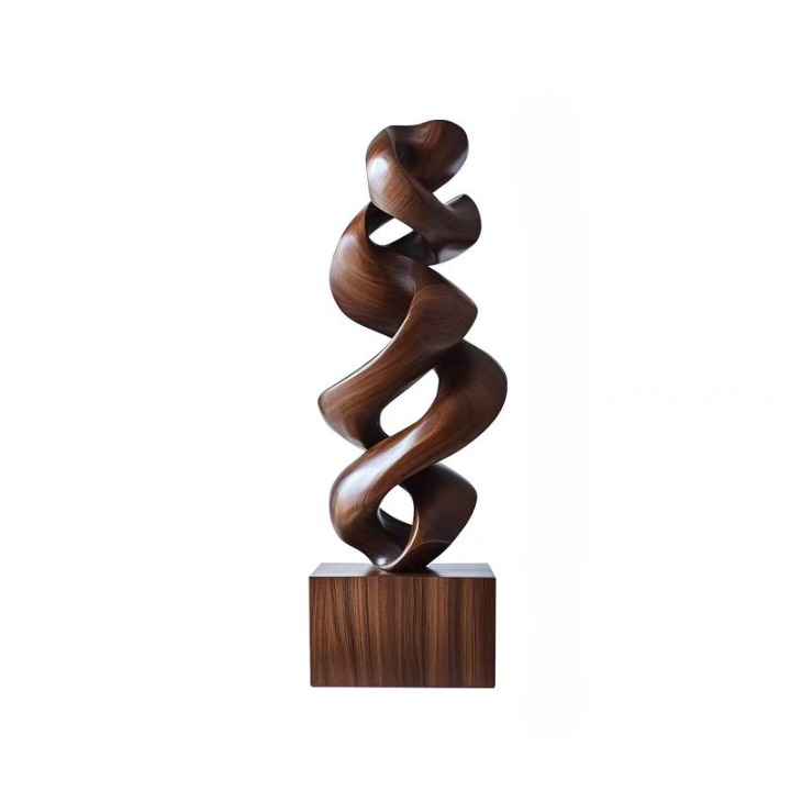Abstract Wood Sculpture, Twisted Ribbon Tabletop Art Decor, 23.6 Inch