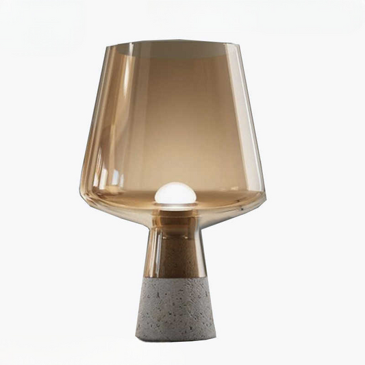 Table Lamp – Modern Glass Mushroom Bedside Light, Designer Wine Cup Style, Concrete Base