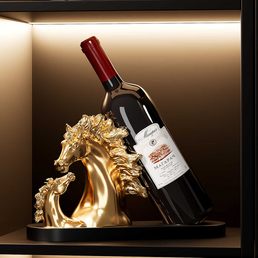 Golden Horse Wine Rack Sculpture, Success-Inspired Luxury Decor for Living Room, Entryway, Sideboard, Glass Cabinet, or Wine Cabinet Display