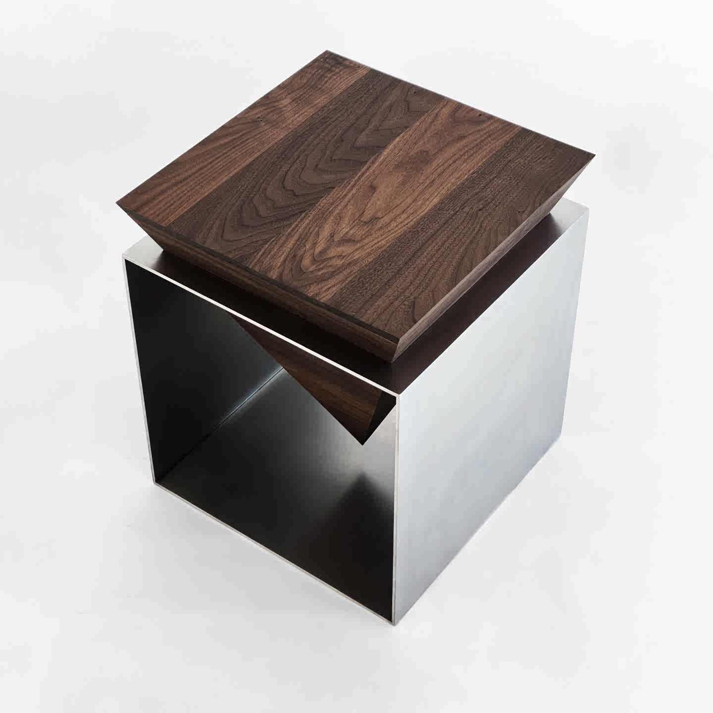Ash Wood & Stainless Steel Side Table – Minimalist Luxury End Table for Small Living Spaces, Modern Art Furniture