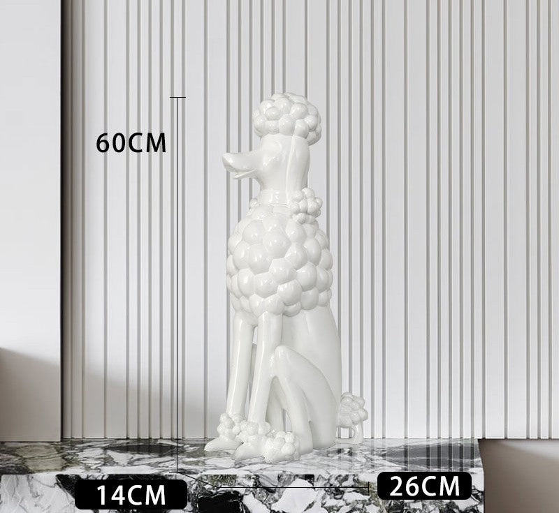 Modern White Poodle Dog Sculpture – Luxury Large Resin Figurine for Living Room, Entryway, or Office Décor
