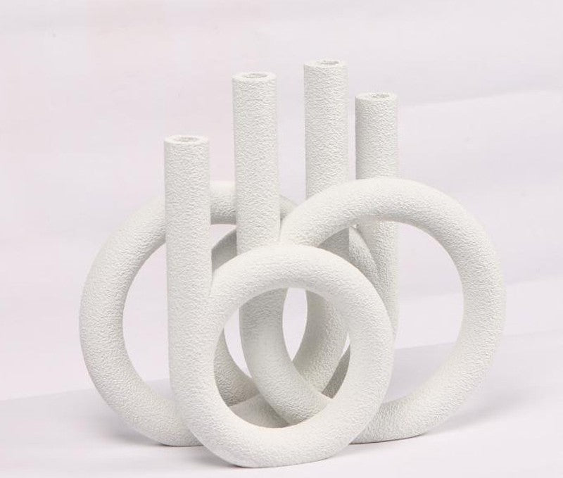 Modern Luxury Geometric Marble Flower Vase – Creative White Circular Decor for Living Room, Dining Table, Hotel