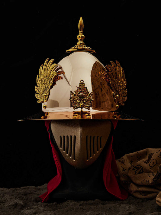 Premium Warrior Wing Helmet Replica – Golden Phoenix Feather Military Armor with Eagle Details, Historical Ming Dynasty Style Battle Helmet for Collectors