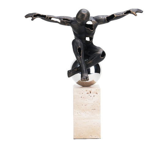 Luxury Modern Abstract Gymnast Metal Sculpture, Hollow Artistic Figure on Chrome Ball for Living Room, Entryway, Office, or Hotel Decor