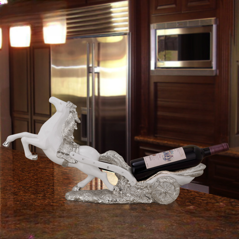 Elegant Silver Horse Wine Rack – Luxury Resin Bottle Holder Statue for Living Room, Bar, or Gift