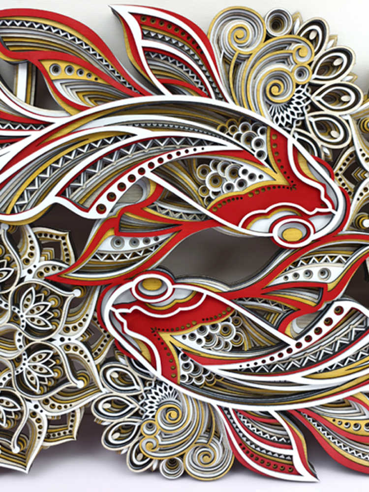 Modern 3D Layered Fish Art Wall Panel – 11-Layer Decorative Wall Painting for Entryway, Living Room, Sofa Backdrop, Dining Area – Contemporary Statement Art