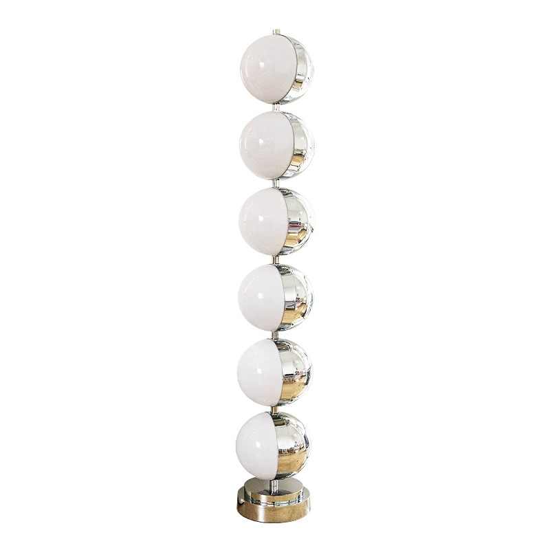 Designer Chrome & White Sphere Floor Lamp, Artistic Rotating Stack Modern Ambient Light for Living Room, Sofa Side, Bedroom
