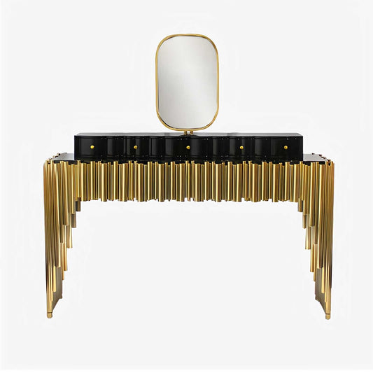 Luxury Modern Designer Vanity Table with Mirror – High-End Solid Wood Makeup Desk, Minimalist Bedroom Dressing Table for Villa or Home