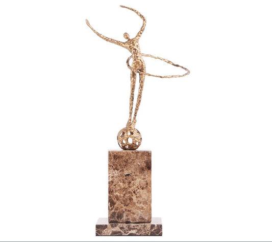 Modern Abstract Gold Metal Gymnast Sculpture with Marble Base, Artistic Minimalist Figurine for Living Room, Entryway, TV Cabinet, Office, Shelf Decor