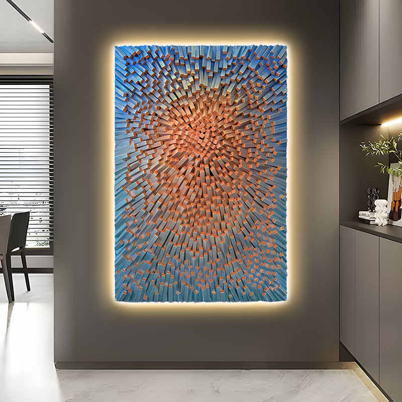 Luxury 3D Abstract Wall Art for Sales Office, Hotel, Duplex Living Room, Grand Entrance Decor, “Rhythm” Sand Texture Environmental Hand-Painted Mural, Backlit Warm Lighting