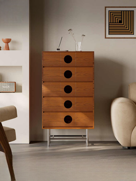 Five-Drawer Storage Cabinet, Mid-Century Modern TV Stand, Vintage Wall Cabinet for Small Spaces