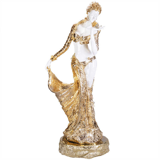 Life-Size Lady Gold Resin Floor Sculpture – Luxury Art Figurine for Hotel Lobby, Living Room, or Grand Entrance Décor