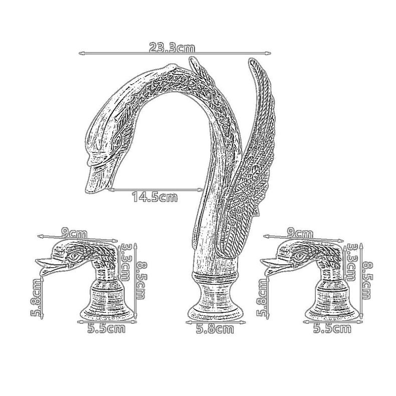 Black Luxury Swan Basin Faucet, Three-Hole Crystal Handle Bathroom Sink Mixer Tap, Designer Gold/Black Swan Lavatory Faucet