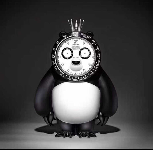 Panda Clock Sculpture – Designer Cartoon Desk Clock, Limited Edition Black & White Cute Art Toy