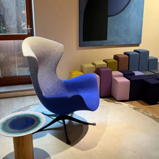 Gradient Color Lounge Chair – Modern Fiberglass Swivel Accent Chair, Blue Grey Red Ombre, Living Room Designer Armchair