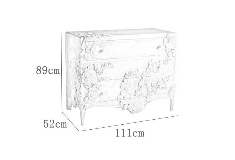 Carved White Solid Wood Dresser – 3-Drawer Floral Chest, Luxury Entryway Cabinet for Modern Vintage Foyer
