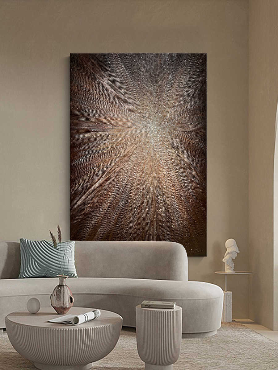 Large Abstract Hand-Painted Textured Oil Painting “Light Burst” – Modern Wall Art for Living Room, Foyer, Luxury Decor