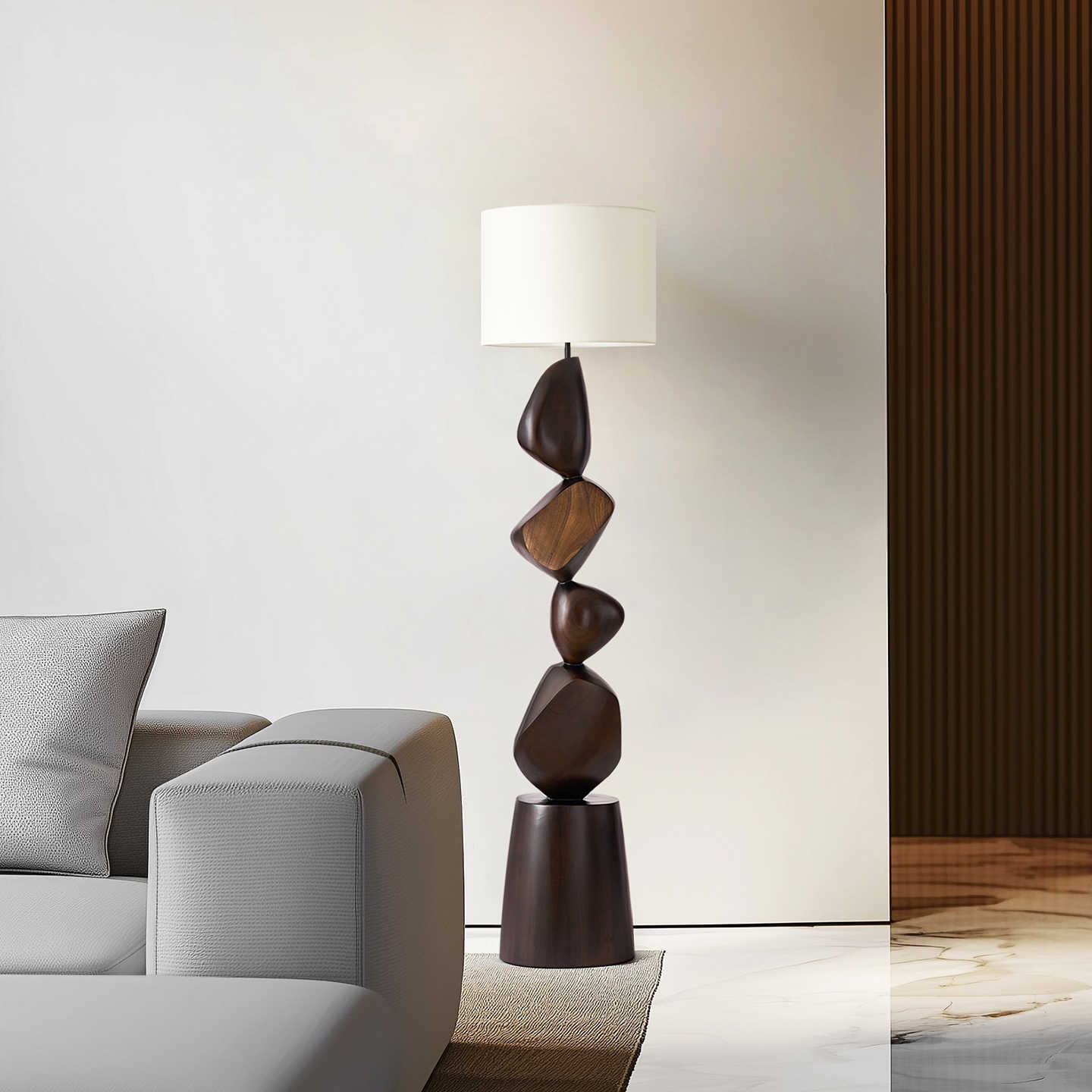 Designer Solid Wood Floor Lamp, Artistic Modern Standing Light for Living Room, Bedroom, or Sofa Ambient Lighting
