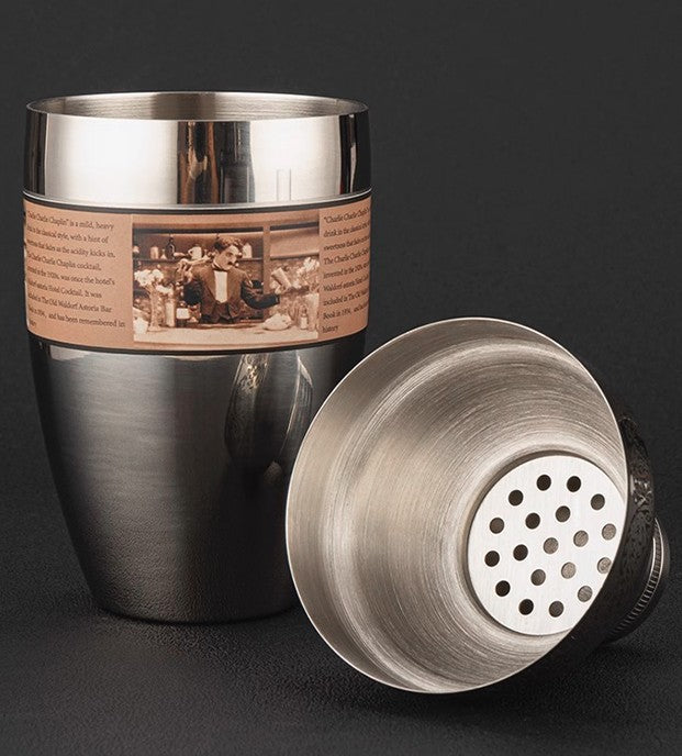Professional Stainless Steel Cocktail Shaker 500ml – Vintage Print Design Bartender Shaker with Built-in Strainer, Premium Bar Tool for Home Mixology