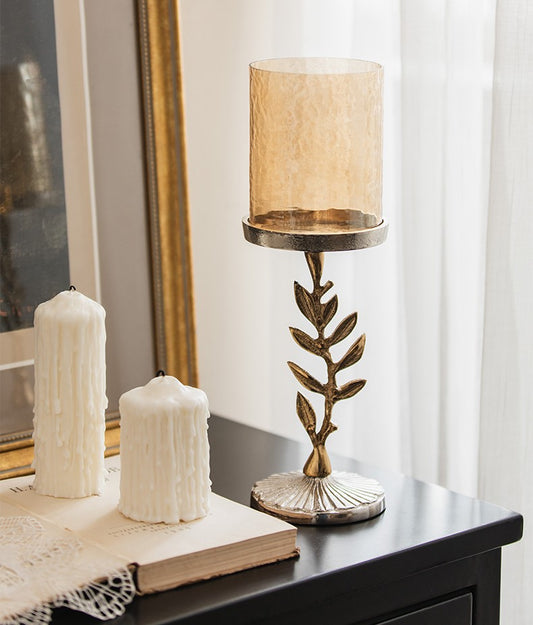 Gold Leaf Glass Candle Holder – Romantic Luxury Table Decor for Candlelit Dinners, Hotels & Event Styling