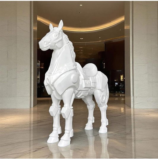 Large White Fiberglass Horse Sculpture, Modern 6ft Decorative Animal Art for Hotel Lobby, Restaurant, Showroom & Event Display