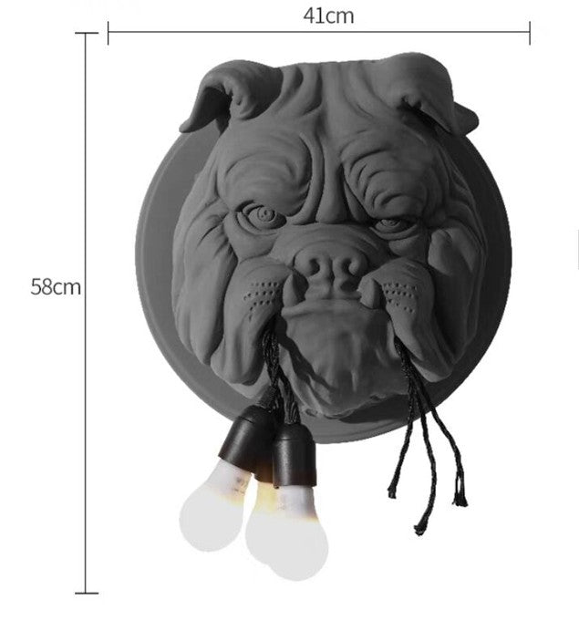 Bulldog Wall Sconce Light Fixture, Creative Nordic Style Resin Dog Head with Hanging Bulbs, Industrial Animal Wall Lamp for Living Room & Bar